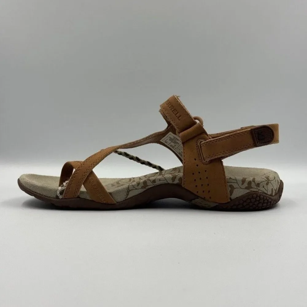 Merrell Siena Light Brown Leather Women's 6 Strappy Sandals Adjustable Slingback